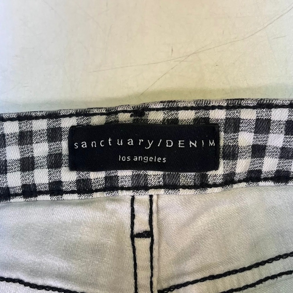 Sanctuary Denim Connector Kick Crop Gingham Checkered Pants Black White Size 33 - Picture 8 of 14